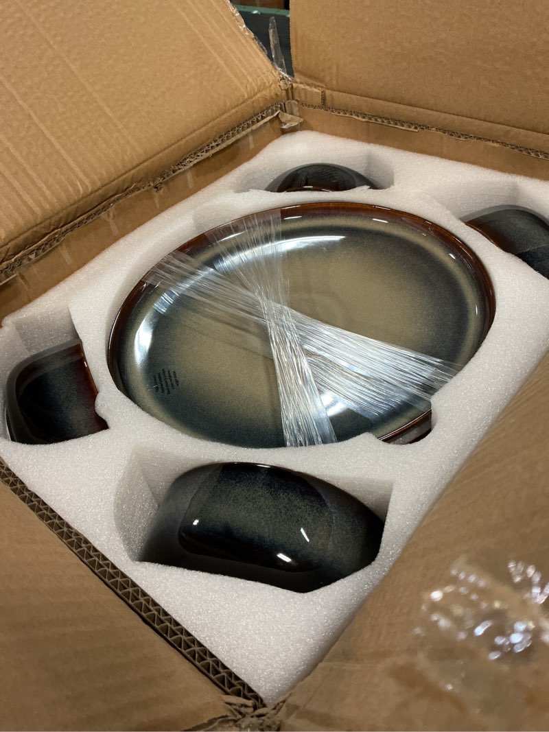 Condition photo showing Good Condition for theterra ceramic dinnerware sets for 8, 24 pieces handmade reactive glaze plates and bowls set, scratch resistant dish set, oven & microwave & dishwasher safe, coca mocha coca mocha service for 8