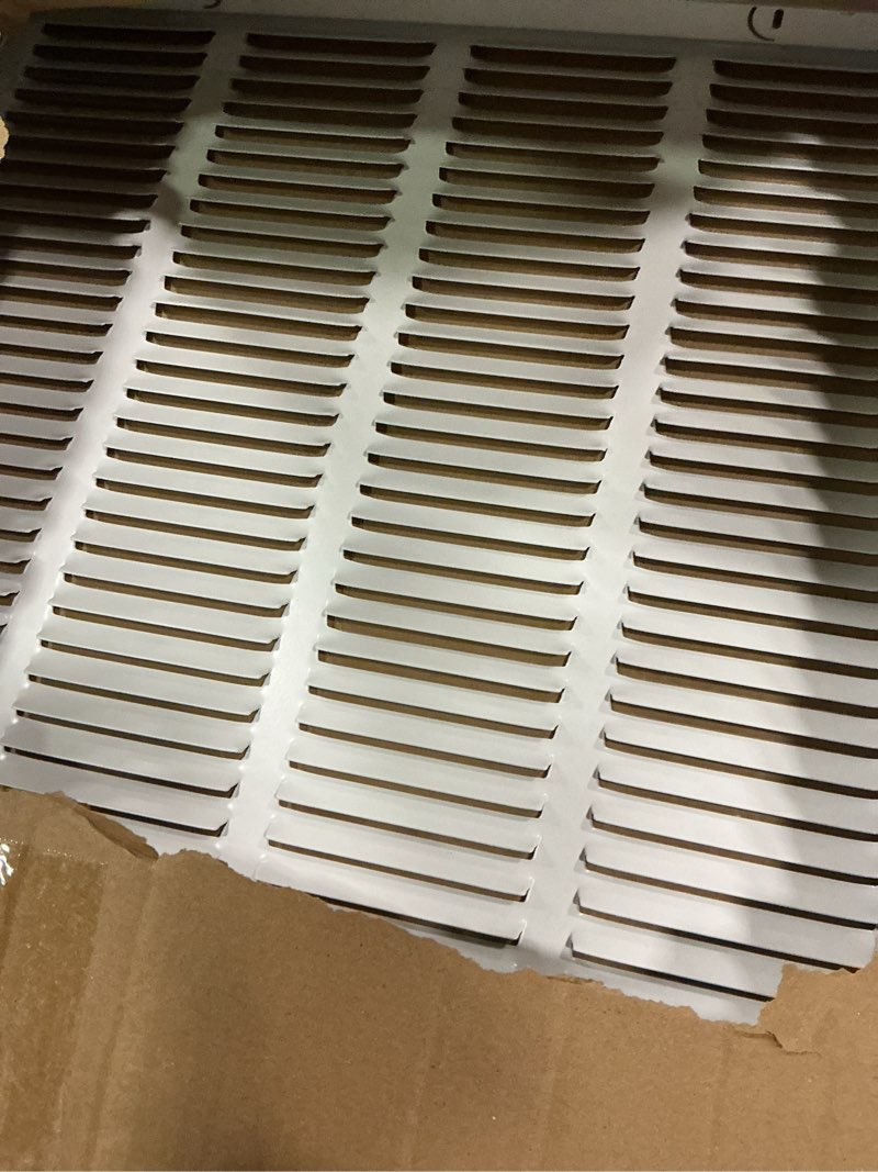 Condition photo showing New/Like New for ez-flo 16 x 16 inch (duct opening) return air vent cover for wall or ceiling, solid steel return air filter grille, hvac vent cover, white, 61654 16 in. x 16 in.