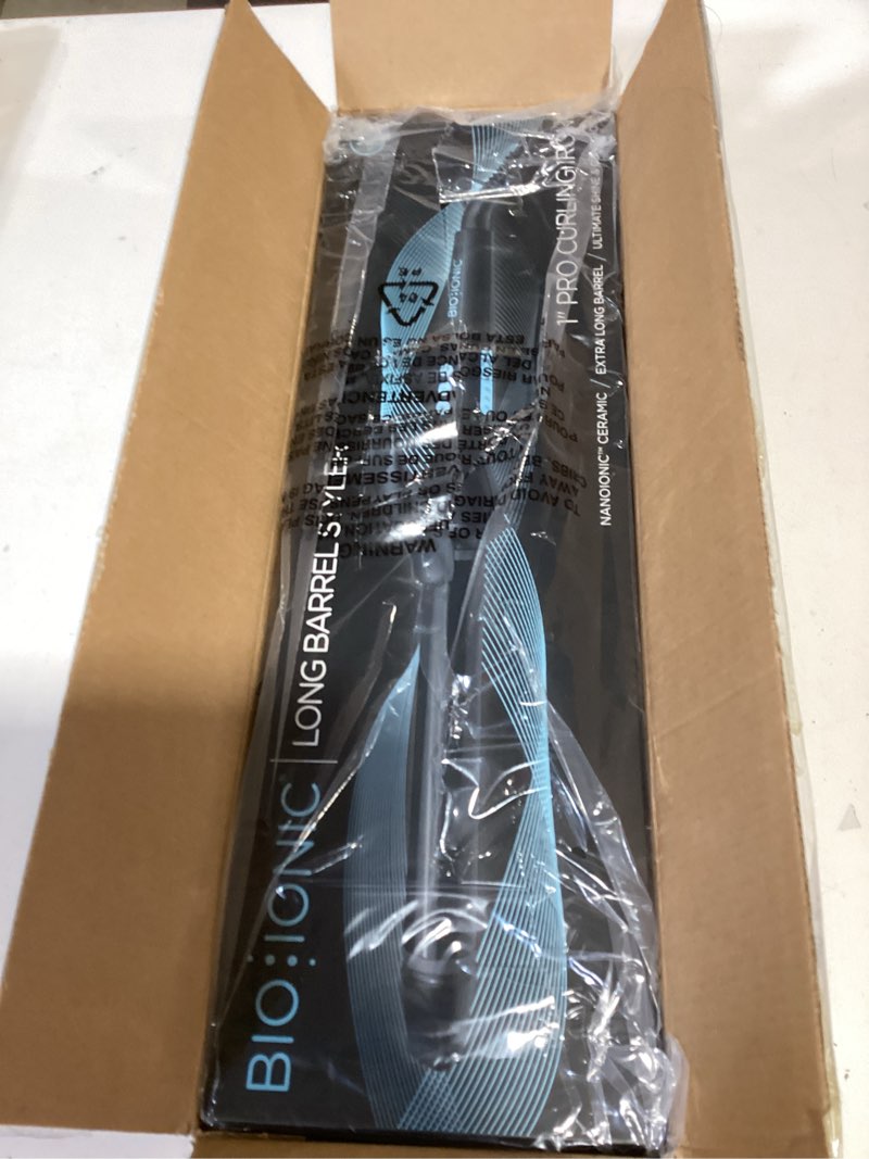Condition photo showing New/Like New for bio ionic long barrel curling iron with moisture heat technology & nanoionic mx versatile curling wand - multiple barrel sizes for tight, classic, loose & soft curls 1 inch (classic curls) black