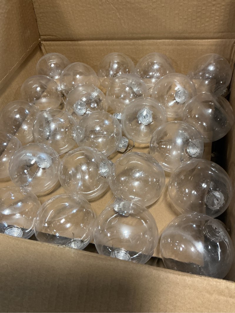 Condition photo showing New/Like New for ANVAVO 100 Pieces 3.15 Inch Christmas Round Clear Plastic Ball Ornaments Bulk Removable Top Transparent Hanging Ornaments Ball DIY Fillable Clear Baubles for Xmas Tree Home Party Decor 100 8 cm
