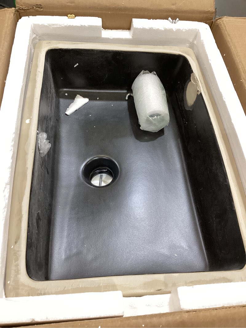 Condition photo showing As Is for lordear black undermount bathroom sink 18x12 inch black bathroom sinks vanity undermount rectangle porcelain ceramic sinks under counter lavatory sink basin with overflow