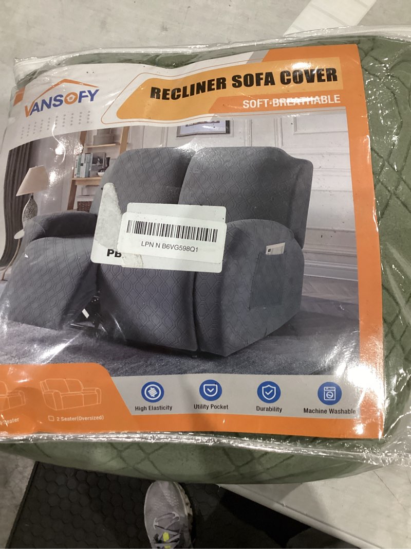 Condition photo showing New/Like New for vansofy recliner cover, 2-pieces stretch reclining couch cover with pockets loveseat sofa slipcovers soft washable furniture protector for dogs cats(bean green) bean green 2 seater