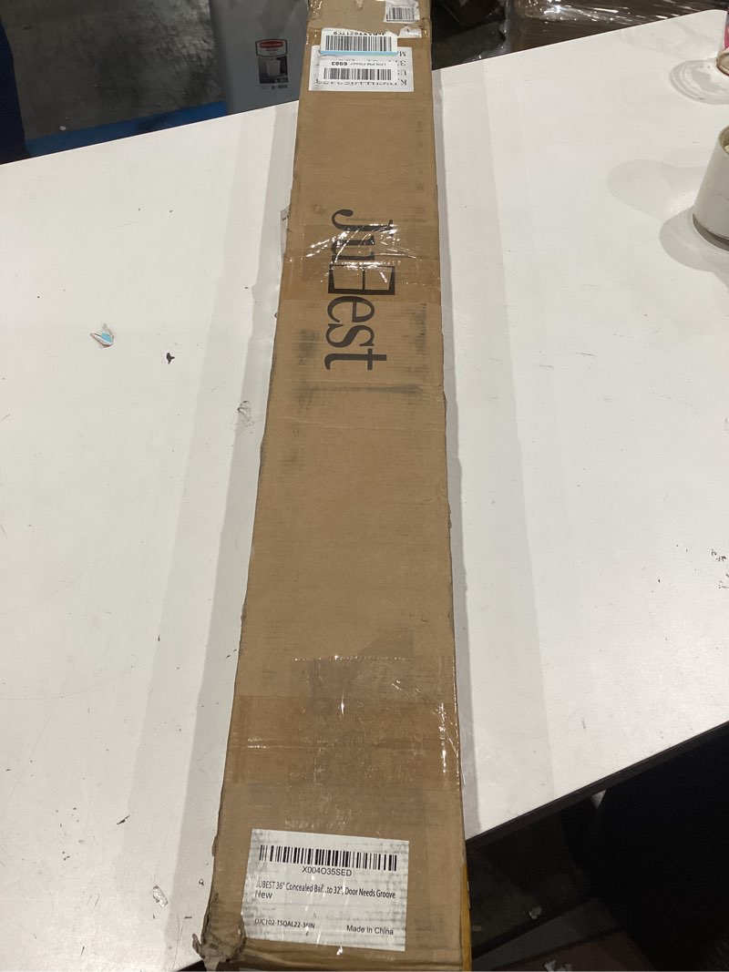 Condition photo showing New/Like New for jubest 36" concealed barn door hardware kit with soft close mechanism, wall mounted invisible sliding door track for opening width 28" to 32", hidden barn door hardware kit, door needs groove 36in(no door)