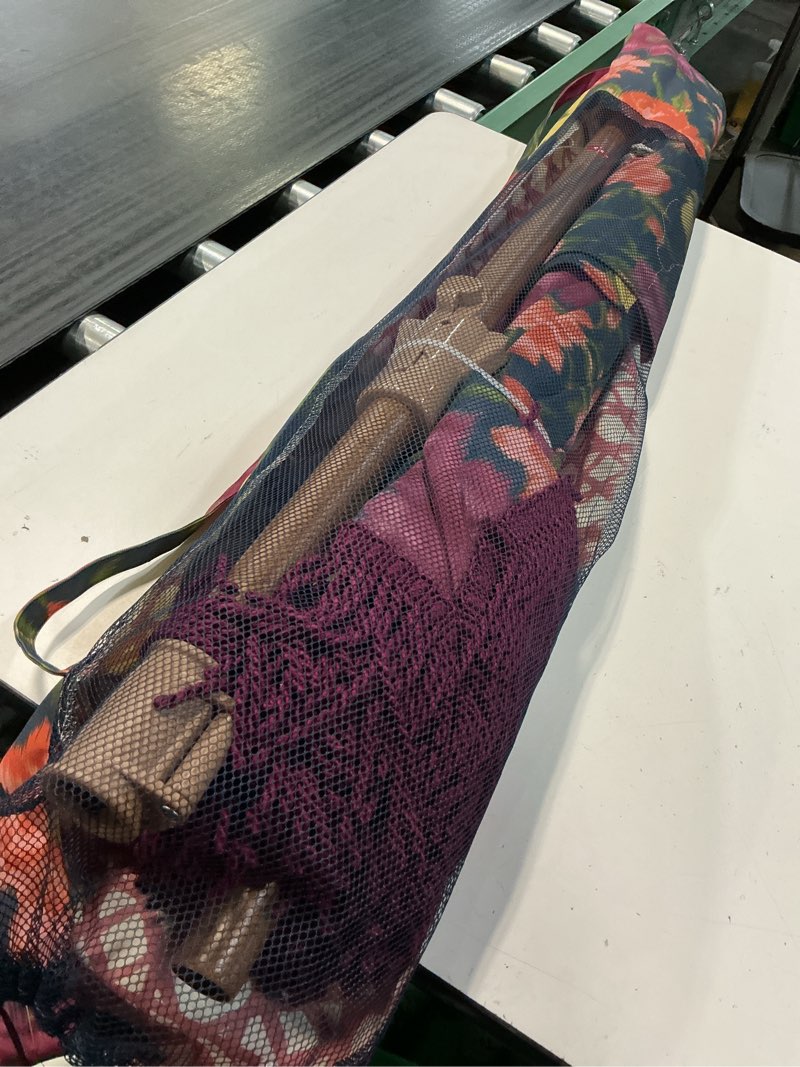 Condition photo showing New/Like New for 6' round floral beach umbrella with fringe burgundy - threshold™