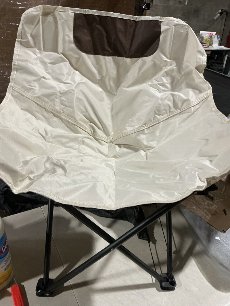 Condition photo showing As Is for ultralight folding camping chair, 450 lbs capacity, off-white, solid, adult, outdoor, beach, lawn, campground