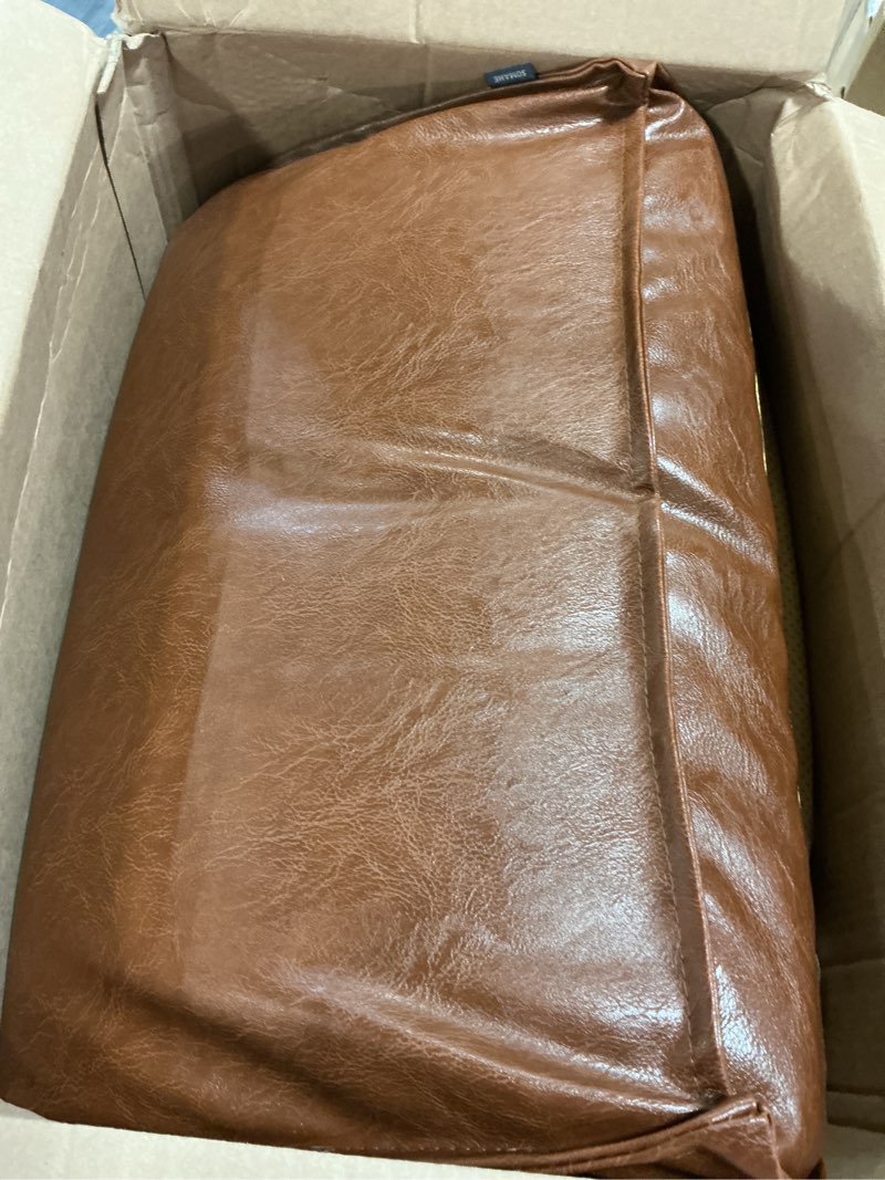 Condition photo showing As Is for Dog Bed Medium Size Dog Orthopedic Beds for Small Dogs with Removable Washable PU Leather Cover Waterproof Brown 27.5×19.6×4inch M (27.5×19.6×4)In Brown