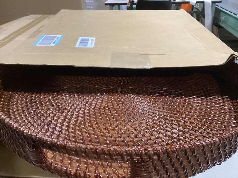 16.9 inch Round Rattan Tray, Woven Large Serving Tray with Handles, Wicker Serving Basket, Coffee Ta