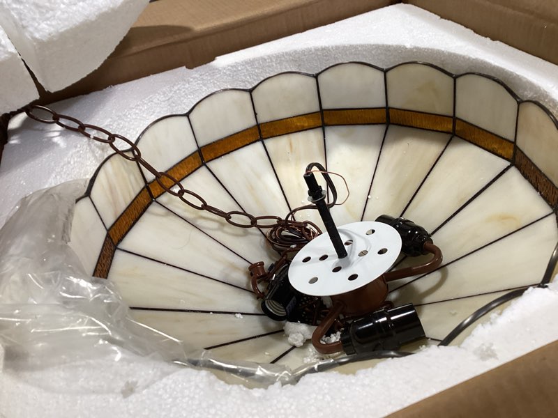 Condition photo showing Good Condition for similar to niuyao pendant light 3 lamp holders stained glass in tiffany style 20\" classic vintage design ceiling lamp indoor decoration -yellow