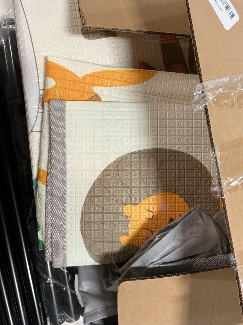 Condition photo showing As Is for baby playpen with mat 50x50 inch, playpen with colorful ball for babies and toddlers, baby play pen pin indoor play fence (mat and ball included) grey+mat2+ball 50x50 inch