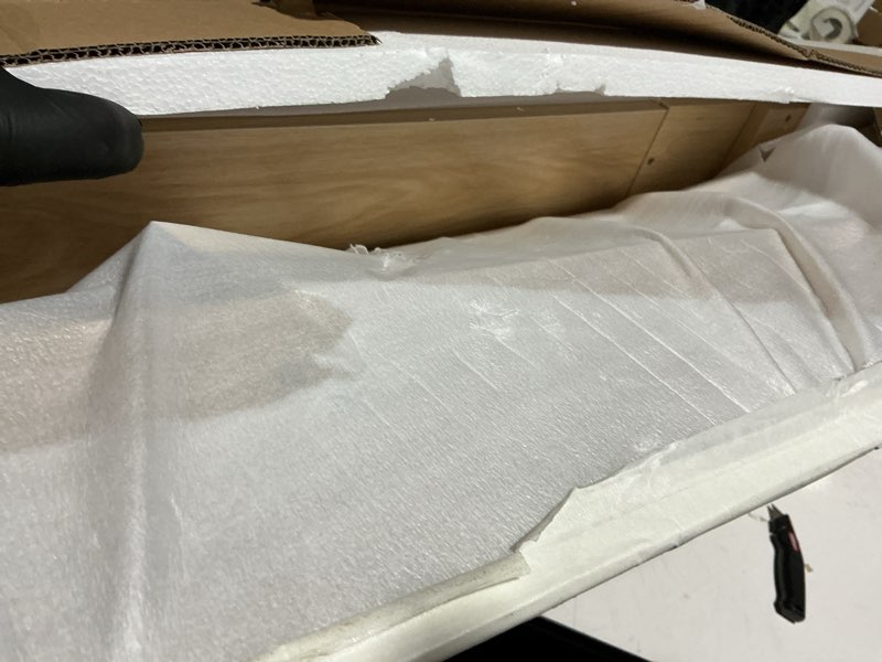 Condition photo showing As Is for LYNCOHOME Fluted Lift Top Coffee Table with Storage, Modern Coffee Table for Living Room, Home Office(Natural) Natural 18.9''D x 37.4''W x 16.2''H