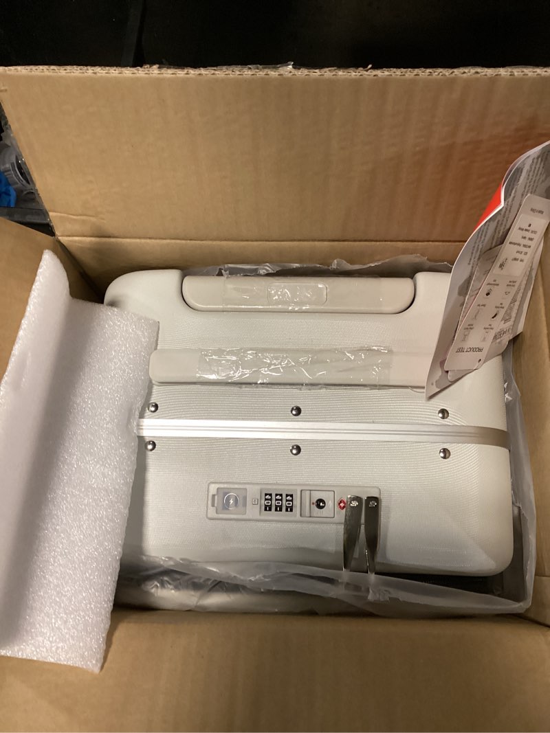 Condition photo showing New/Like New for Hanke 20 Inch Carry On Luggage with Cup Holder and Charge,Top Opening Hard Shell Suitcases with Wheels and Dividers,Aluminum Frame Trunk Luggage Small Suitcase with Lock for Travel,Smoke White Smoke White Carry On 20-Inch