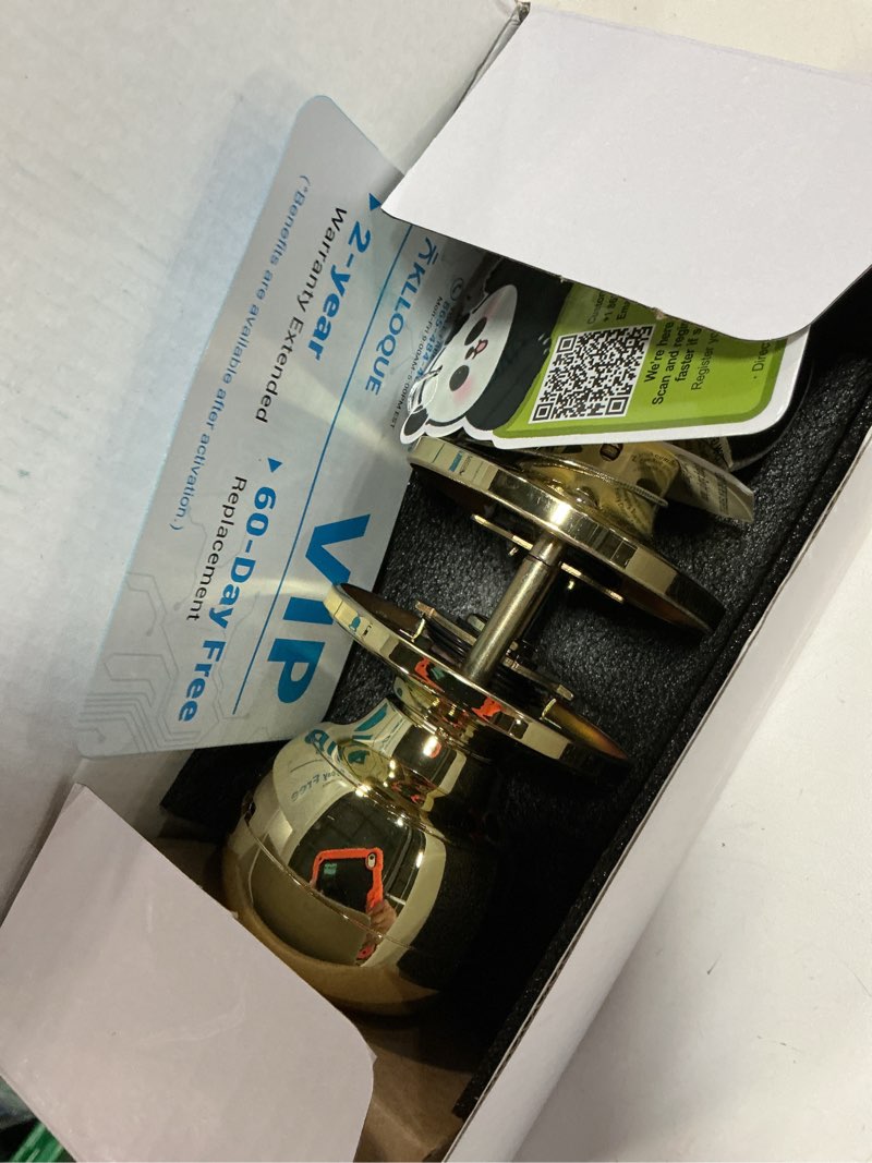 Condition photo showing Good Condition for klloque fingerprint door lock, smart fingerprint door knob with lock, biometric door locks with app control & key, keyless thumbprint entry door locks for bedroom, front door, home, apartment-brass with app-brass