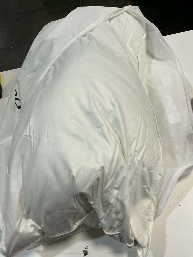 Condition photo showing As Is for quince luxe goose down pillow, king, medium/firm