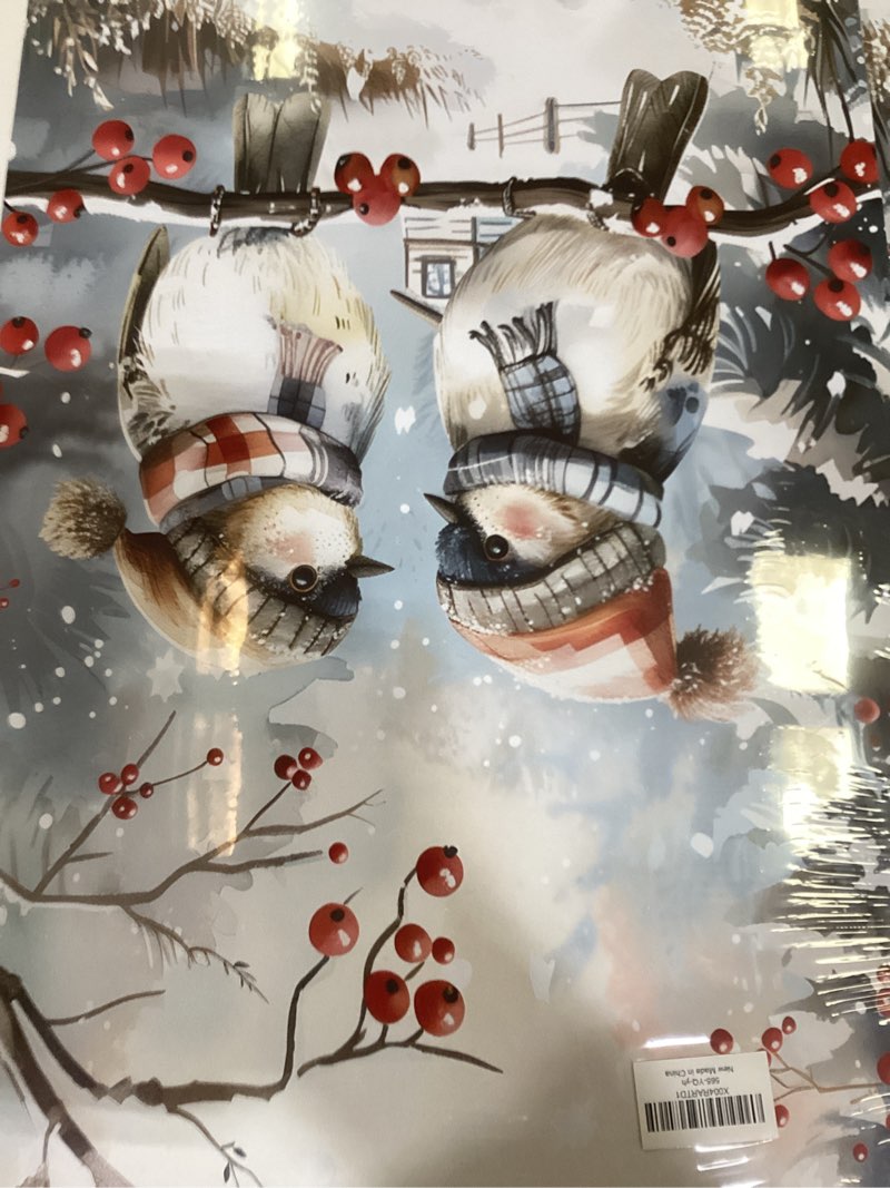 Pugwak Winter Christmas Bird Wall Art Canvas Prints - Rustic Cottagecore Christmas Bird Winter Holid