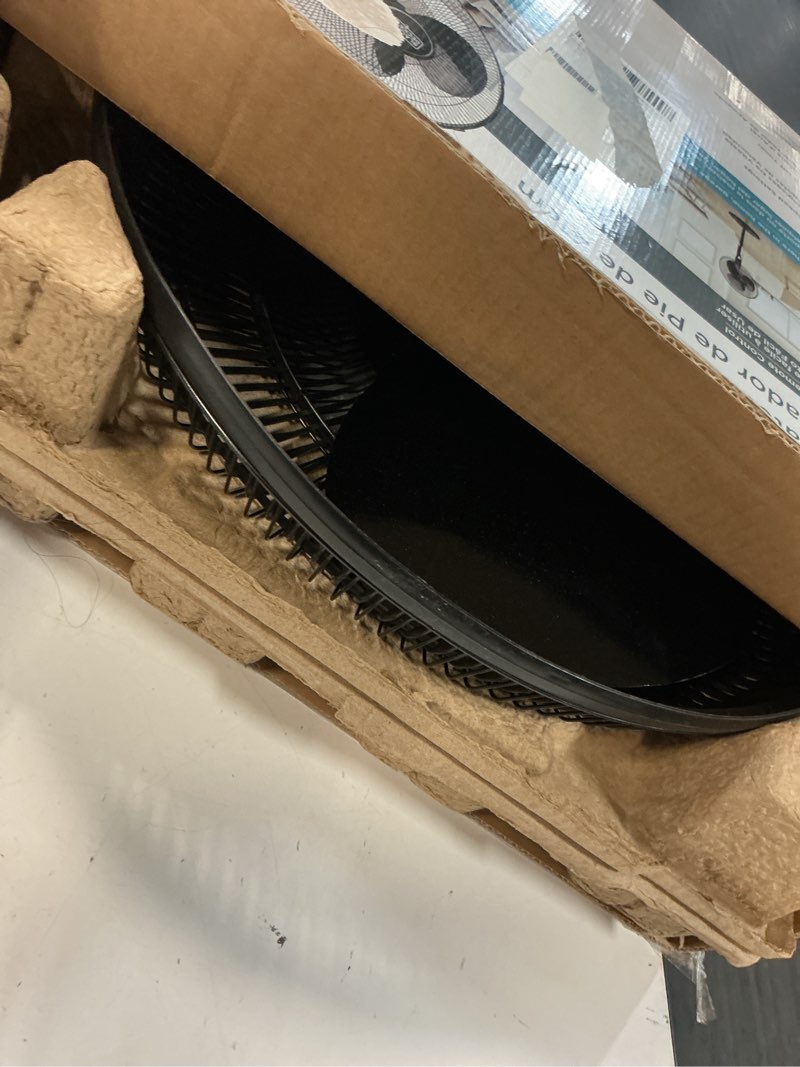 Condition photo showing As Is for black+decker 16" standing oscillating pedestal fan with remote, 90-degree oscillation, 3 speed settings, adjustable height, timer, 30-degree tilt, bfsr16b, black black 16"