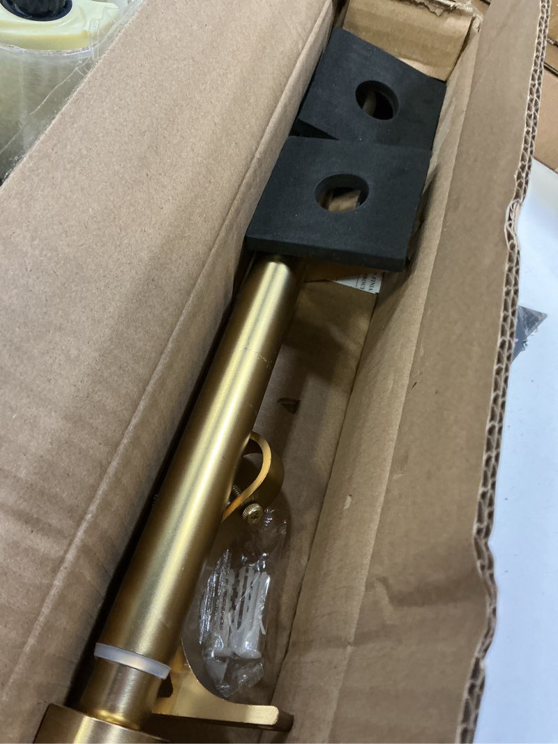 Condition photo showing As Is for 12-20 inch Short Adjustable Warm Gold Curtain Rods,1 inch Diameter Heavy Duty Side Curtain Rod Set with Aluminum Finals for Windows, Door, Drapery Warm Gold 12-20"