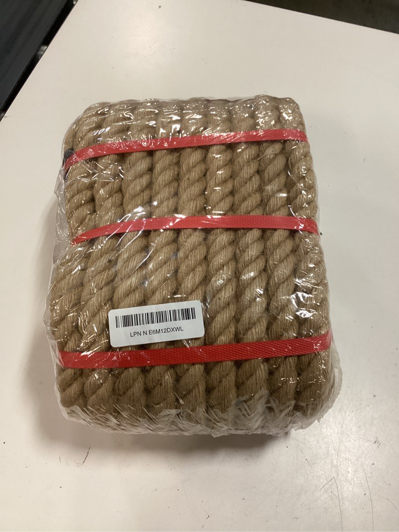 Condition photo showing New/Like New for 1 inch x 50 ft hemp rope - heavy duty 4 strand twisted twine for crafts, nautical decor, tug of war, landscaping, gardening & railing (900 lbs break strength, natural brown) 1 in 50 ft
