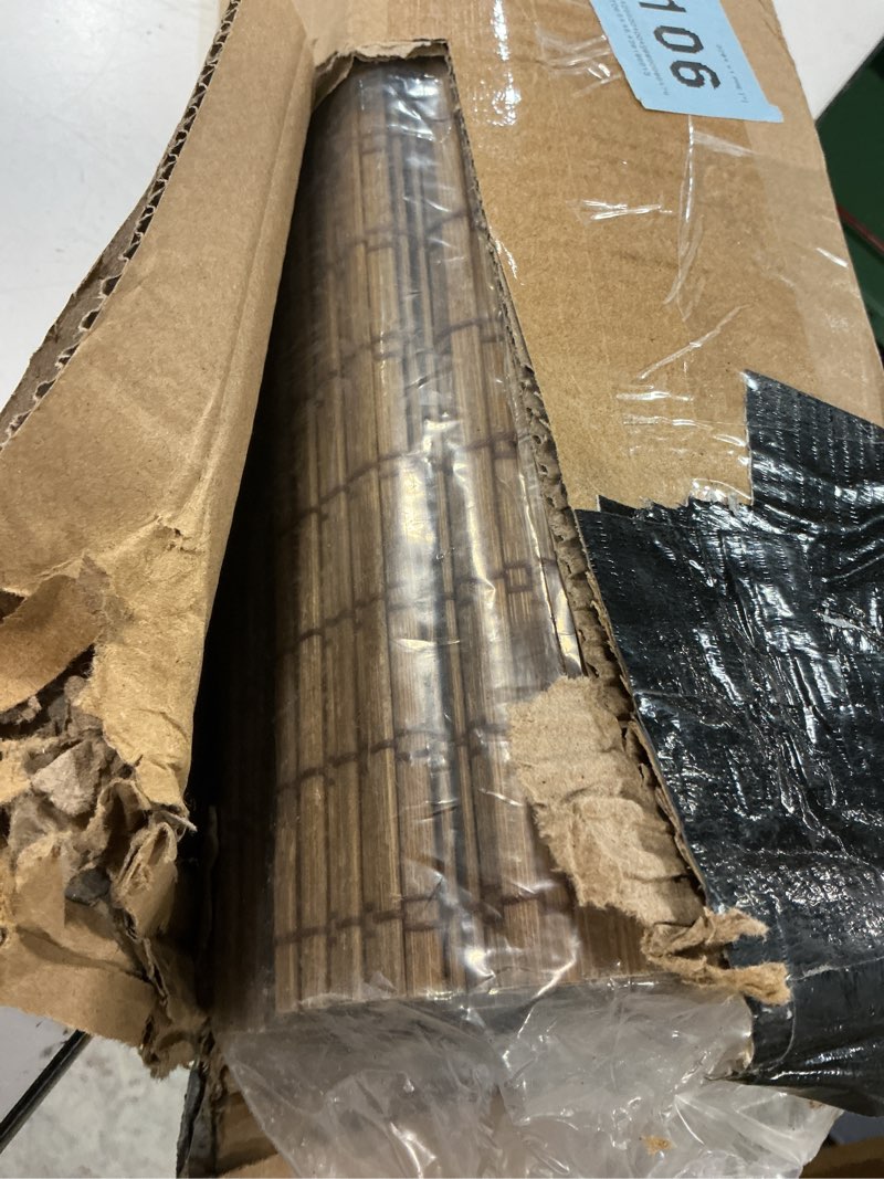 Condition photo showing Good Condition for lazblinds cordless bamboo roman shades, privacy blinds for interior windows, room darkening roll up bamboo blinds for home & patio, 33.5" w x 64" h, highfield teak pricacy - highfield teak 33 1/2" w x 64" h