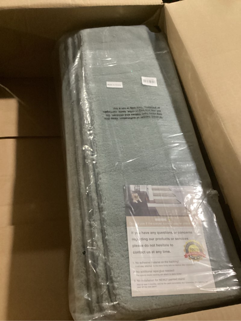 Condition photo showing Good Condition for pure era carpet stair treads ultra plush 9.5" x 30"soft bullnose indoor stair protectors pet-friendly non-slip skid resistant tape free washable reusable(14 pieces,greenish gray) greenish gray 14 pieces with bullnose