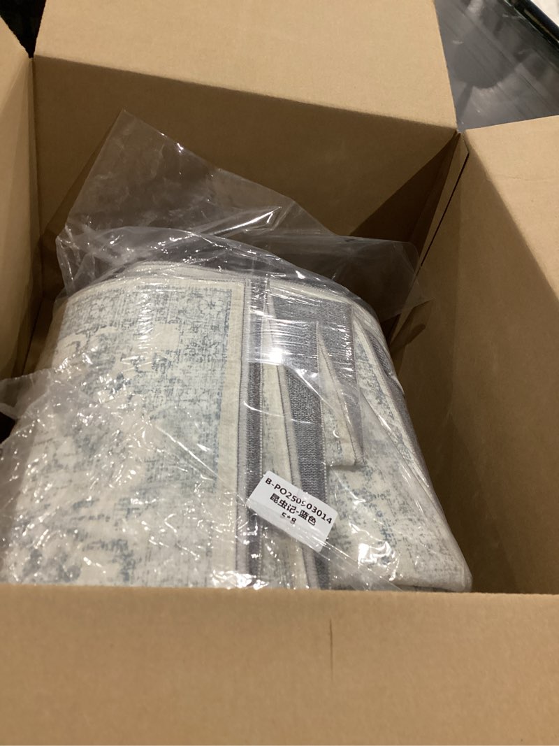 Condition photo showing Good Condition for Blue Area Rug 5x8 Machine Washable Vintage Living Room Distressed Non Slip Carpet Traditional Indoor Bedroom Retro Floral Accent Throw Large Rug Office Kitchen Bathroom Dining Room 5' x 8' (Rectangular) Accent | Blue