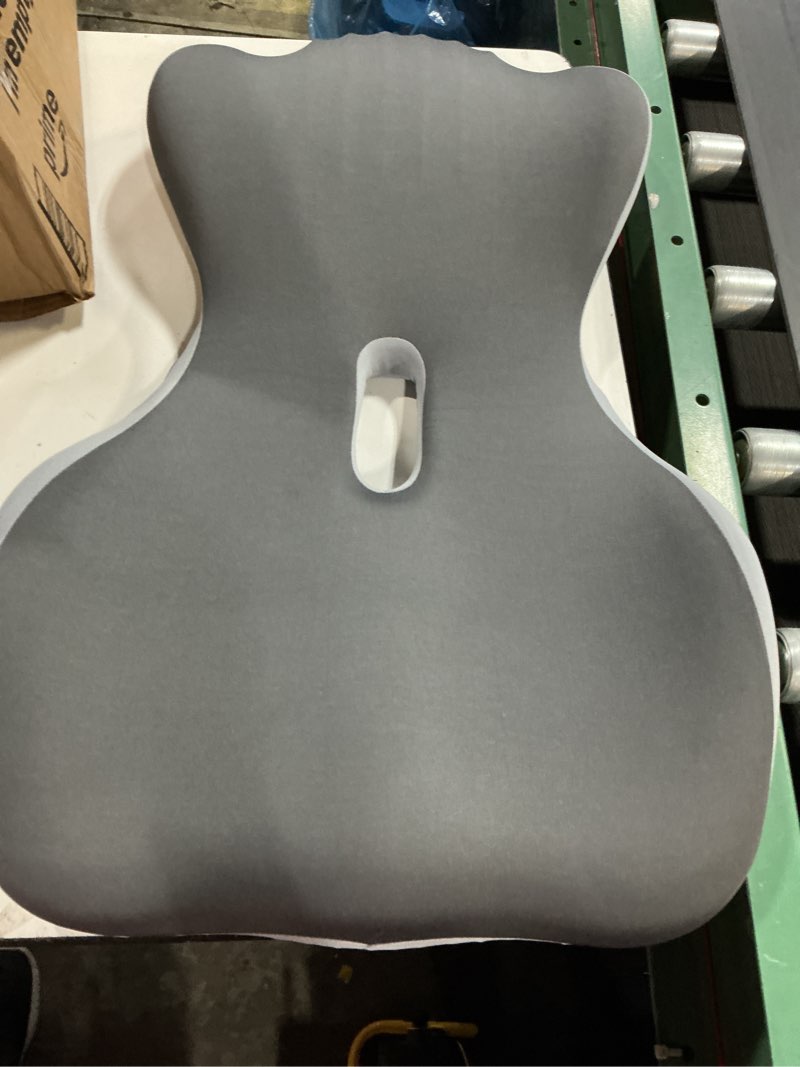 Condition photo showing As Is for memory foam seat cushion for sciatica & back pain relief - ergonomic chair pad with adjustable strap & supportive comfort cover, non-slip for car, truck, office chair - light gray
