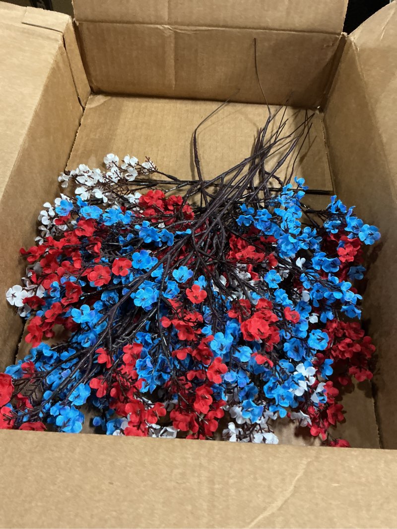 Condition photo showing Good Condition for doublewood 4 of july decor artificial flowers indoor, 10pcs red white and blue artificial babys breath flowers, patriotic decor for floral arrangement table centerpieces (10, red, white and blue) 10 red, white and blue