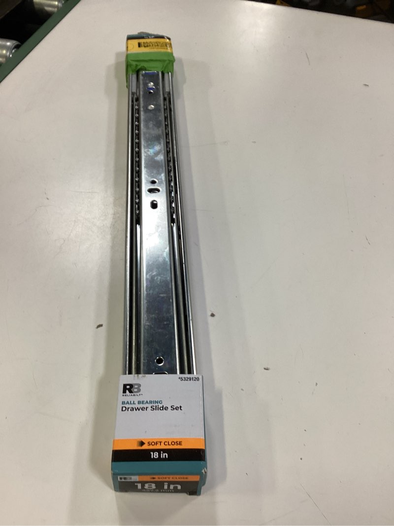 Condition photo showing New/Like New for reliabilt 18-in full extension soft close side mount ball bearing 50-lb load capacity silver drawer slide 1-pair (2-pieces)