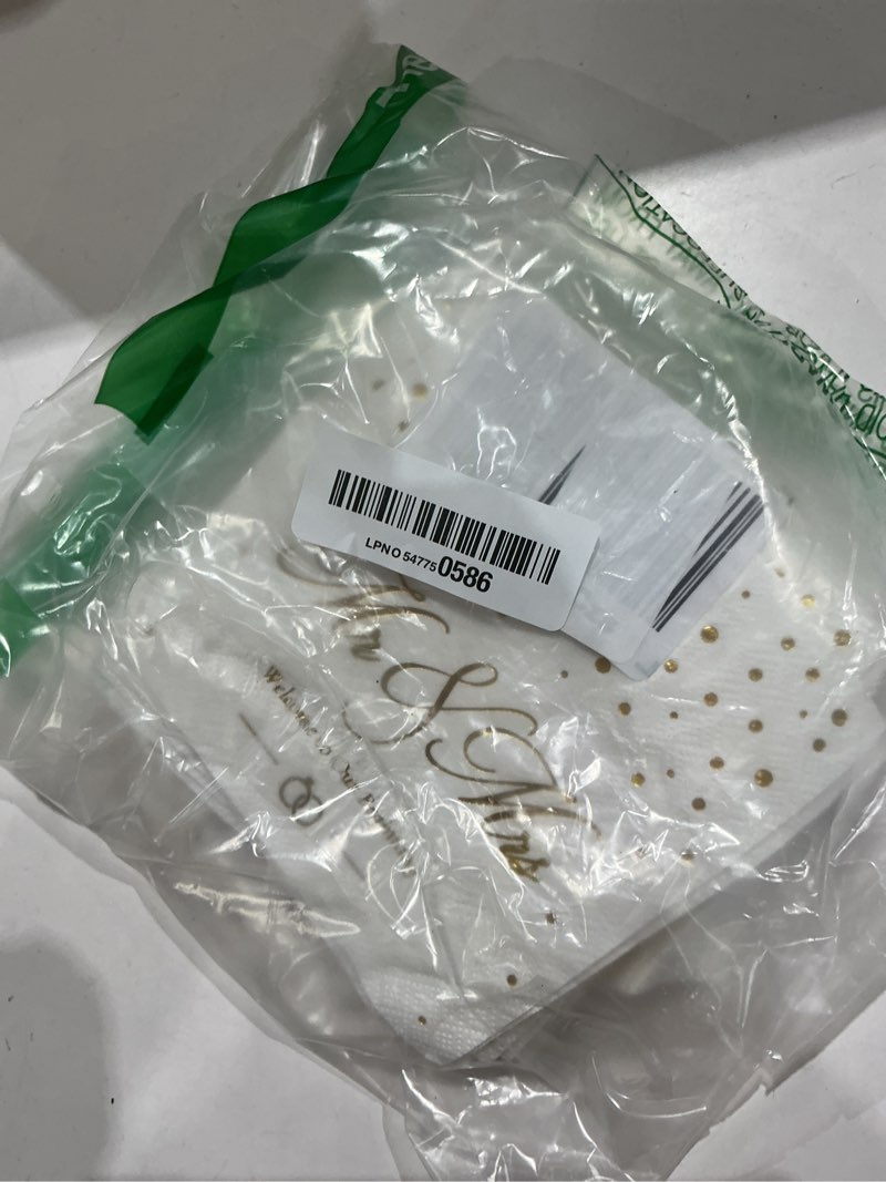 Condition photo showing Good Condition for edussy 100 pcs mr and mrs napkins for wedding,gold foil white paper wedding cocktail napkins for reception, bachelorette party, bridal shower and engagement decorations