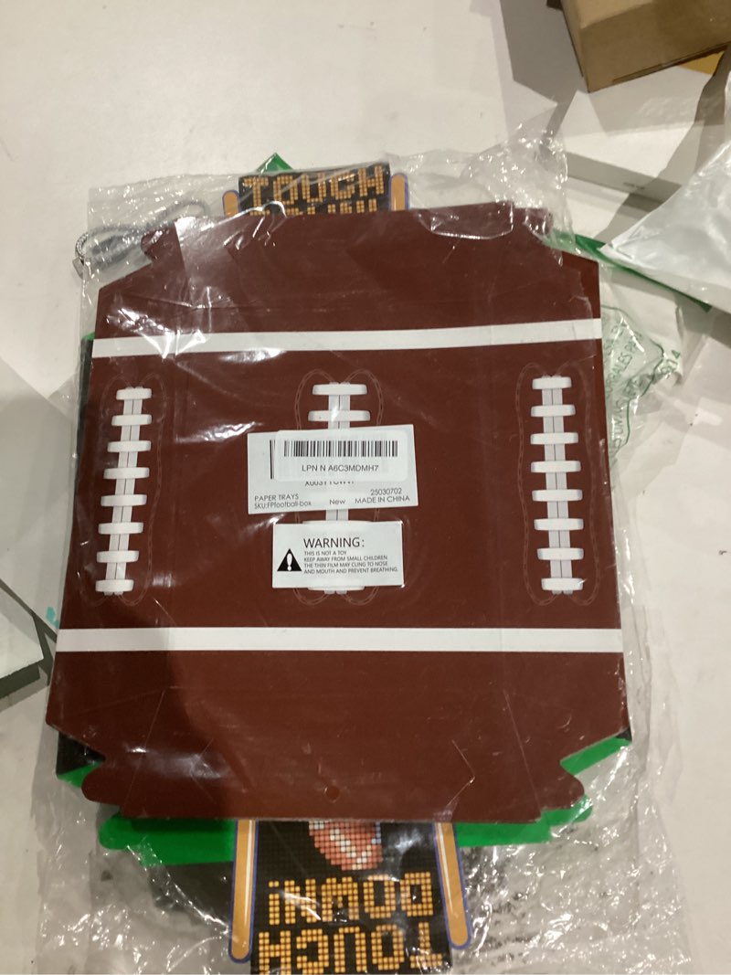 Condition photo showing New/Like New for Gatherfun Football Party Supplies Kit for 36: Large Football Food Plates, Disposable Bowls,Food Trays - Ideal Football Party Decorations and Favors for Birthday and Tailgate Partie