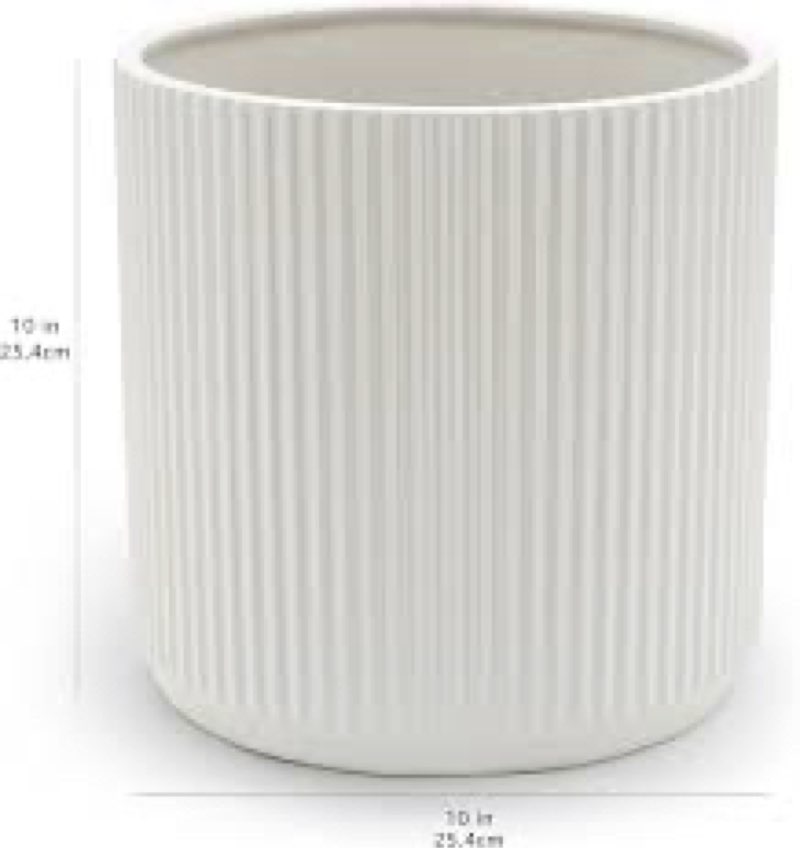 Amazon Basics Fluted Ceramic Round Planter, 8-inch, White