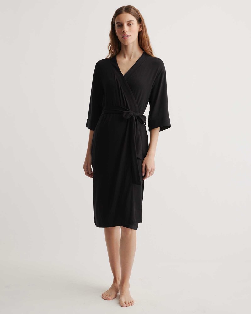 (size:l)quince, organic  bamboo jersey robe / black / l