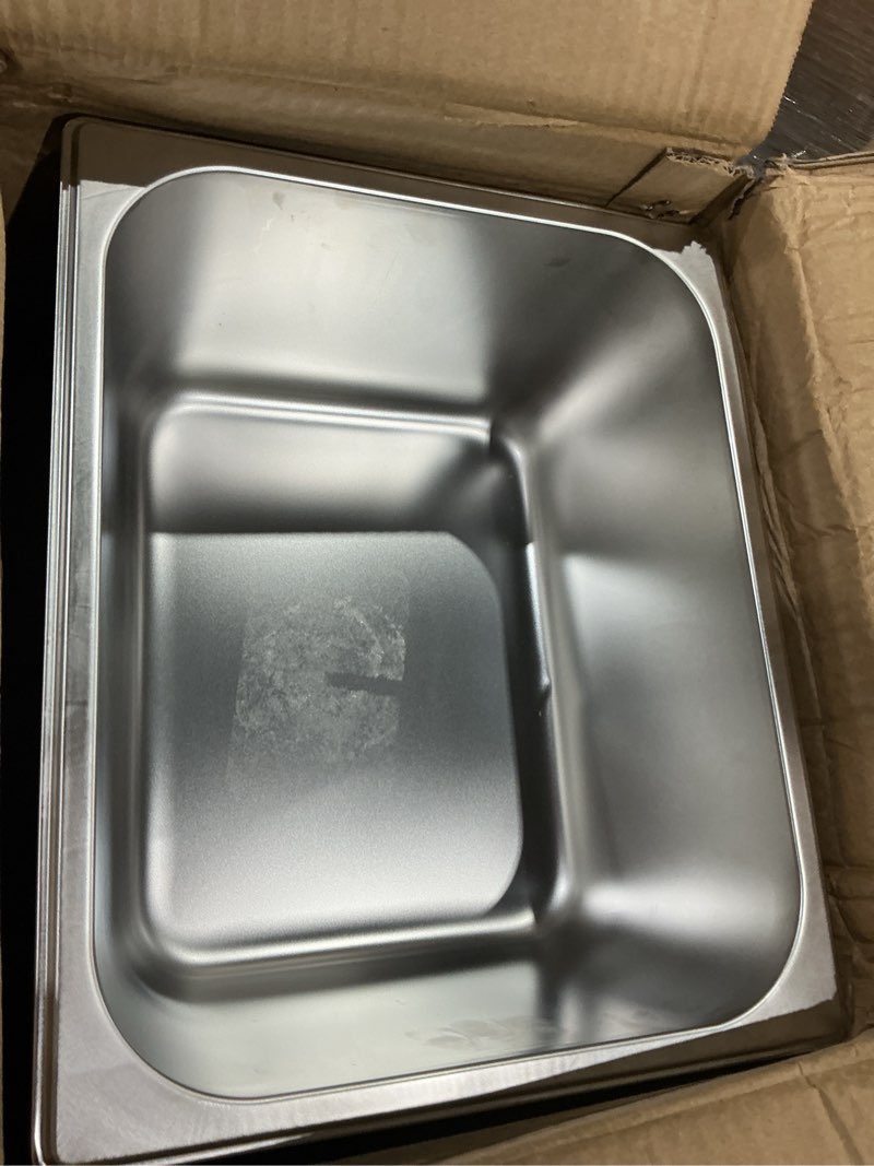 Condition photo showing As Is for zubebe 8 pcs hotel pans stainless steel steam table pan 1/2 half size 6 inch restaurant steam table pan deep metal food tray commercial food pans for restaurant party buffet catering 8 1/2 half size 6 inch