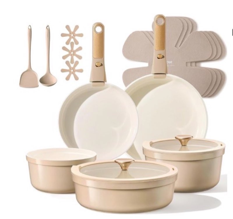 carote 18 pcs ceramic cookware set titanium nonstick with detachable handles, non toxic cookware, po