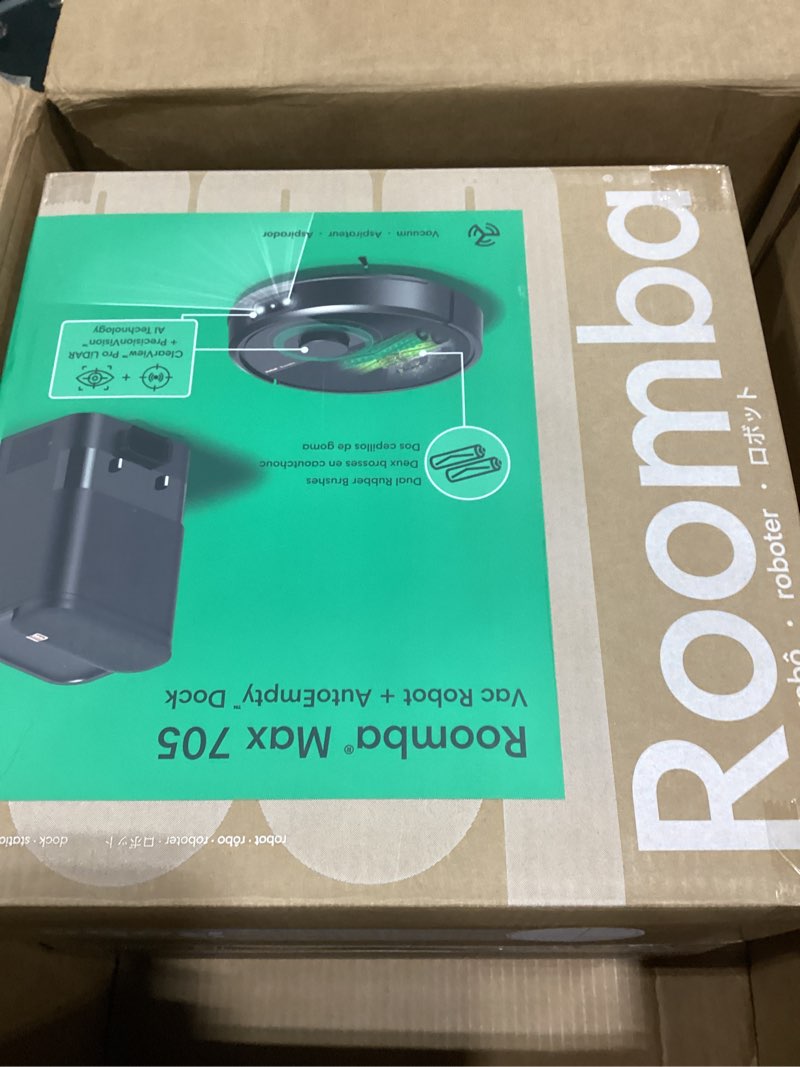 Condition photo showing As Is for iRobot Roomba Max 705 Vac Robot Vacuum + AutoEmpty Dock - Extreme Power-Lifting Suction, Anti-Tangle Dual Rubber Brushes, Self-Empties, Recognizes and Avoids Obstacles, LiDAR Navigation Black