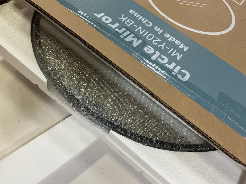 Condition photo showing Good Condition for Bathroom Mirror for Wall, 20 Inch Round Mirror, Matte Black Metal Framed Circle Vanity Mirror for Bathroom Bedroom Living Room Entryway, Anti-Rust, Tempered Glass, Hanging or Leaning Round 20"L x 20"W Matte Black