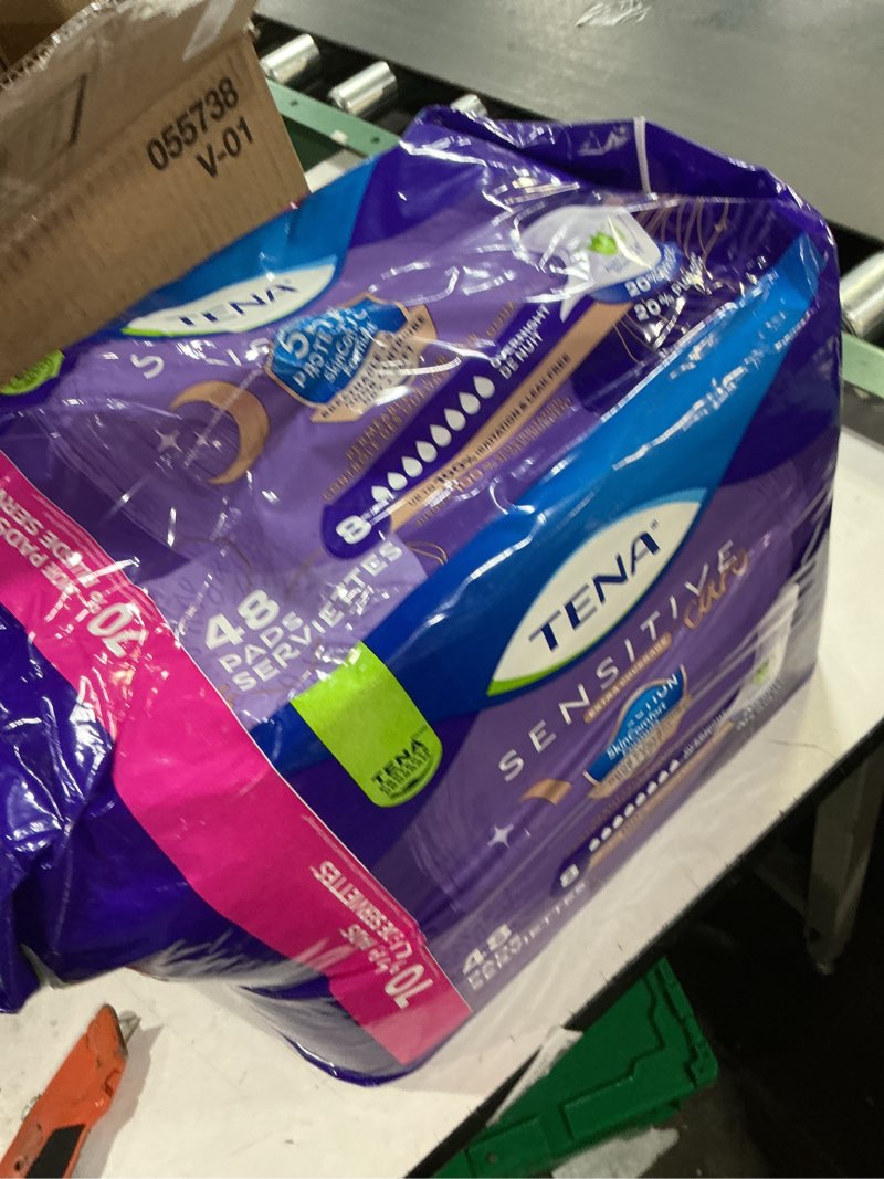 Condition photo showing As Is for TENA Incontinence Pads, Bladder Control & Postpartum for Women, Overnight Absorbency, Sensitive Care, 48 Count