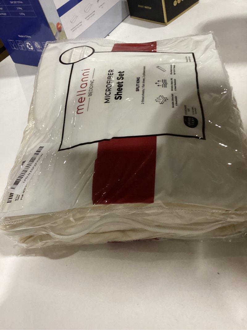 Condition photo showing Good Condition for mellanni split king sheets set - iconic collection bedding | hotel luxury, extra soft, cooling bed sheets - wrinkle, fade, stain resistant (split king, golden ivory) 1128 golden ivory split king