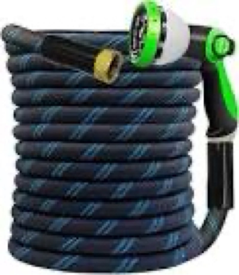 junredy garden hose 75 ft, non-expandable heavy-duty flexible & lightweight water hose with 10-funct