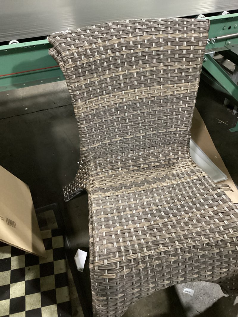 Condition photo showing As Is for 2 set style selections lola wicker stackable frame stationary conversation chair(s) with woven seat