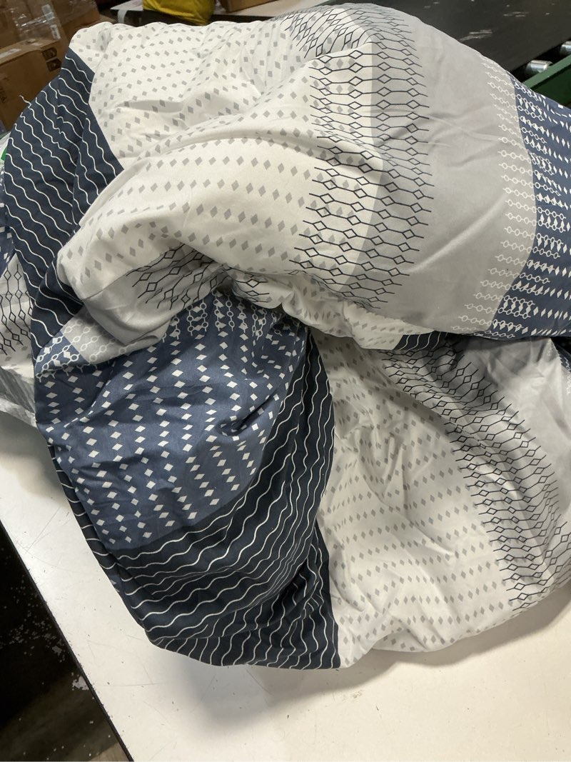Condition photo showing As Is for duvet cover set twin size 100% cotton gray blue white printed striped style 3piece bedding set (1 duvet cover + 2 pillowcase) twin gray blue white