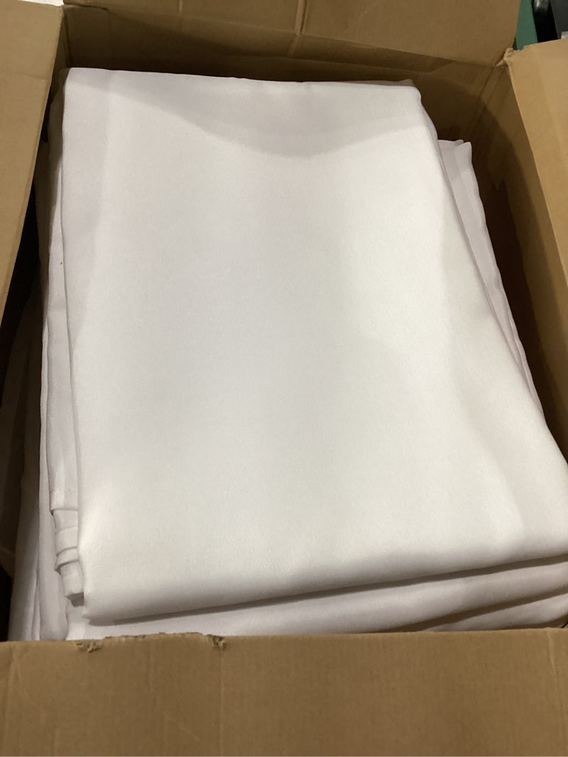 Condition photo showing New/Like New for fitable white tablecloths for rectangle tables, 6 pack - 70 x 120 inches - reusable and washable table clothes for 6-8 ft tables, polyester fabric table covers for wedding, party, banquet white 70x120 in, 6 pack