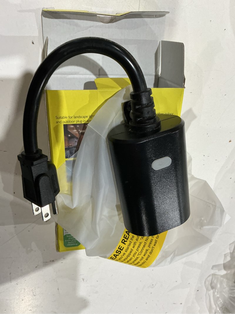 Condition photo showing As Is for minoston zwave outlet plug, 800 series outdoor z-wave lr smart plug, on/off switch, z wave hub required, ip65 weather-resistant waterproof, built-in repeater, compatible with smartthings black (mp22z) outdoor outlet