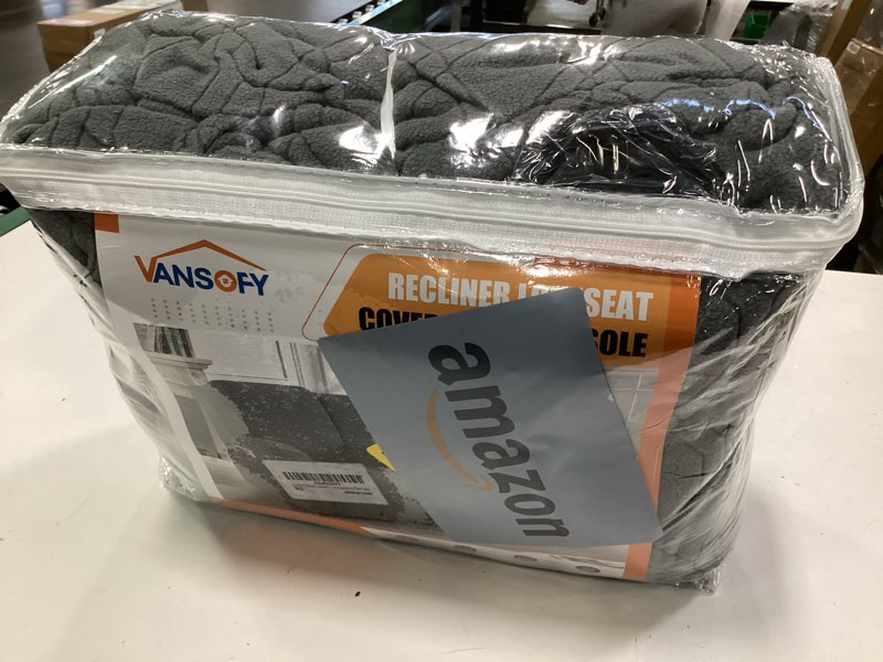 Condition photo showing Good Condition for VANSOFY Recliner Loveseat Cover with Middle Console Stretch Reclining Sofa Slipcover for 2 Seat Jacquard Reclining Couch Sofa Covers Furniture Protector with Elastic Straps Bottom (Dark Gray) Dark Gray 2 Seater+Console