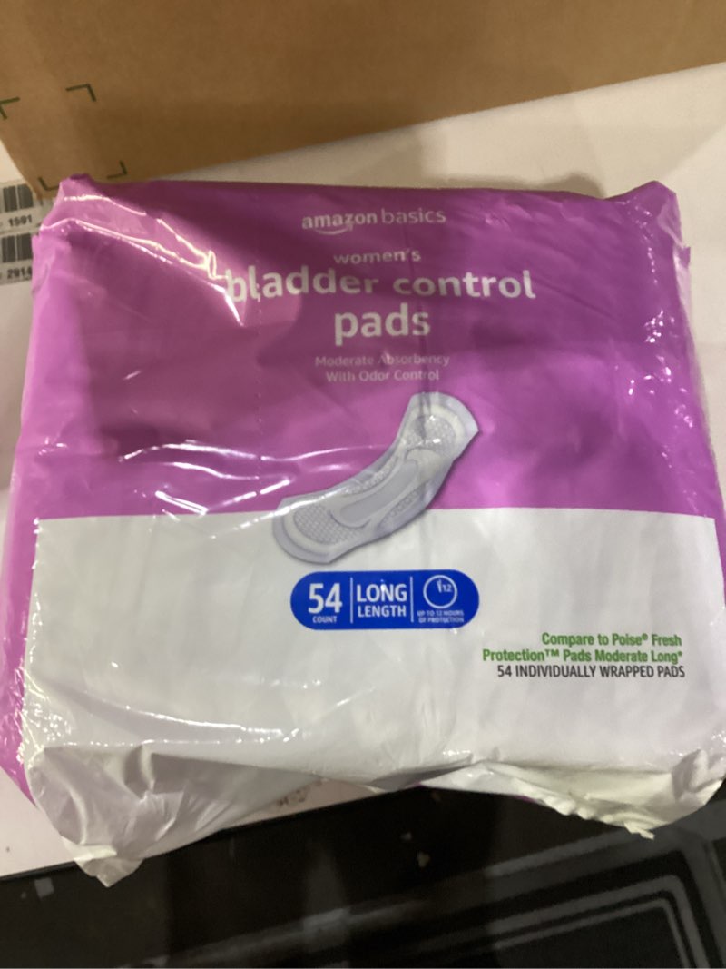 amazon basics incontinence, bladder control pads for women, moderate absorbency, long length, 54 cou