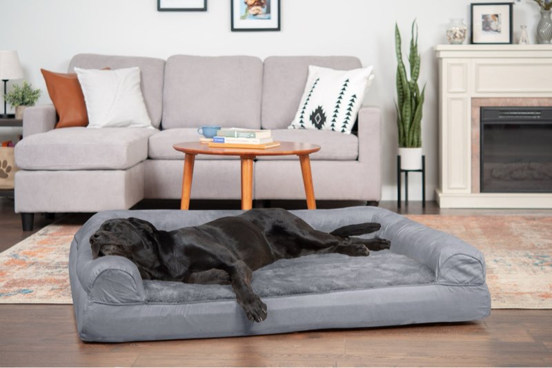 Large grey dog bed