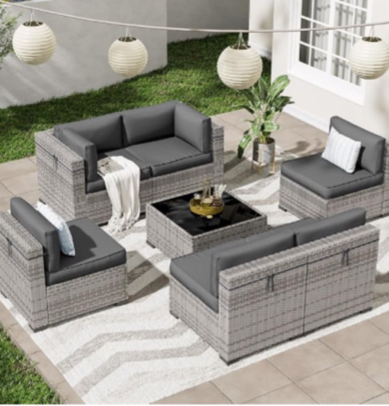 7 Piece Patio Conversation Set with Coffee Table and Cushions (incomplete, 1 box only)(color may vary)
