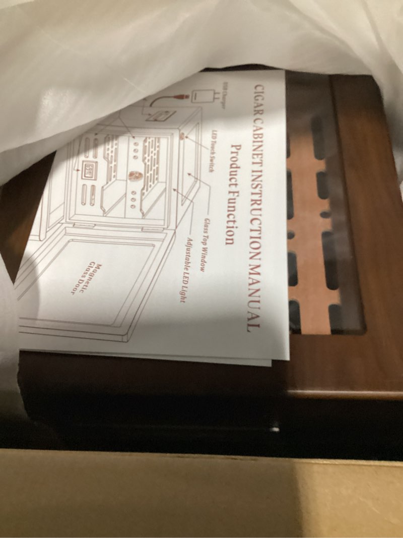 Condition photo showing New/Like New for XIFEI Cigar Humidor Cabinet with Adjustable LED Lighting, 3 Cedar Wood Drawer & Digital Hygrometer, 2 Humidifiers, Cigar Tube, Glass Top Desktop Humidor for 80-100 Cigars, for Men Dark Brown 3