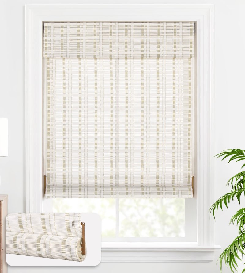 LazBlinds Cordless Bamboo Blinds, Roll Up Shades for Windows, Light Filtering Hanging Window Blinds,