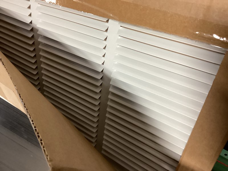 Condition photo showing Good Condition for Fits 24x20 Duct Opening Stamped Steel Return Air Grille Vent Cover Grille for Sidewall and Ceiling in White Surface Dimensions: 25.75"W X 21.75"H (24" W x 20" H Duct Opening)