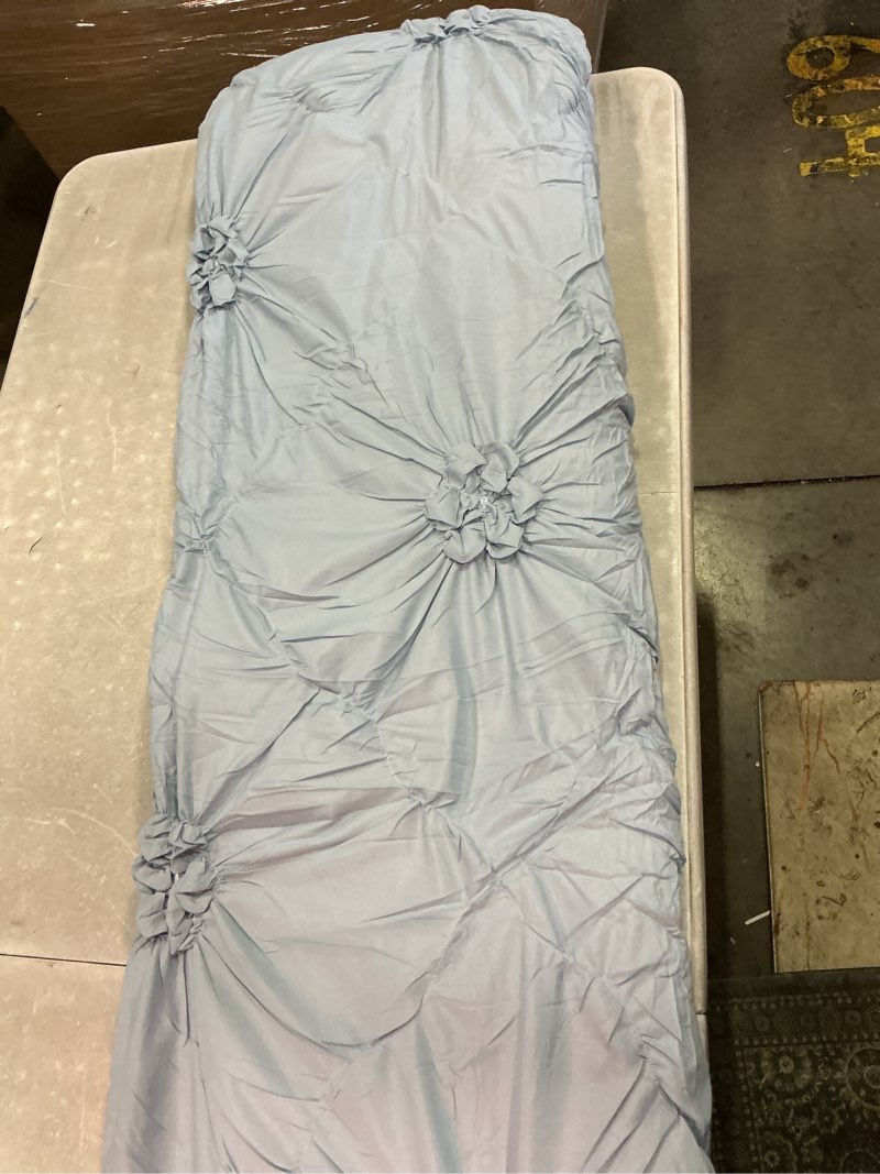 Condition photo showing New/Like New for sky blue comforter set queen size bed in a bag 7 piece pinch pleat bedding set,pintuck ruched flowers bed set with comforter, sheets, pillowcases & shams sky blue queen size